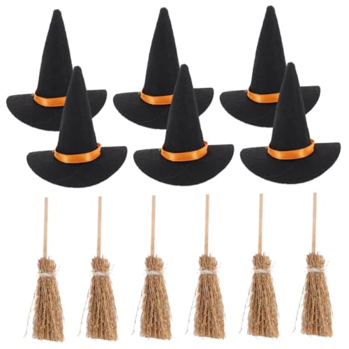 Gogogmee Mini Filzhut und Hexenbesen Set Halloween Deko für Kleine Räume DIY Basteln Vielseitige Partyaccessoires Langlebige Zauberer Hut Dekoration für Zuhause Schule und Büro von Gogogmee
