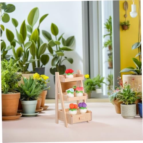 Gogogmee Miniatur Blumentopf Modelle mit Holzständer Resin Mini Pflanzen für Puppenhaus Dekoration Platzsparend Pflegeleicht Vielseitig für Feengärten und Schreibtisch Accessoires von Gogogmee