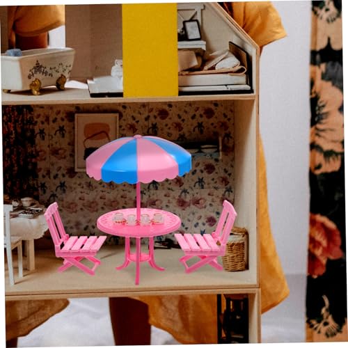 Gogogmee Miniatur Möbel Miniatur Gartenmöbel Puppenhaus Zubehör Mini Resin Möbel mit Goldrandigen Kaffeetassen Teiliger Rosa Tisch Stuhl Kombination aus Robustem Wiederverwendbar von Gogogmee