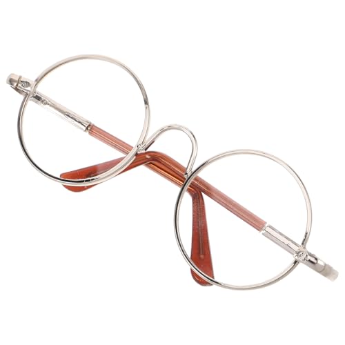 Gogogmee Miniatur Puppenbrille Runde Metallfassung Silber Leichtgewicht Robust für DIY Basteln Puppendekoration Puppenhaus Fotorequisiten Verkleidungsspiel von Gogogmee