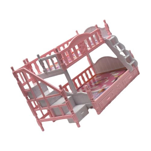 Gogogmee Miniatur Puppenhaus Doppeldeckerbett aus Rosa Realistische Miniaturmöbel Robust und Dekorativ für Puppenhaus Zubehör und Mini Haus Einrichtung von Gogogmee