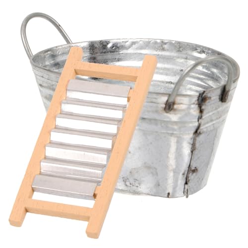 Gogogmee Miniatur Washboard mit Zinkwanne Realistisches Puppenhaus Zubehör Stabile Metall Holz Miniatur Waschwanne Dekoratives Miniaturmodell für Puppenhaus und Dollhouse Szenen von Gogogmee
