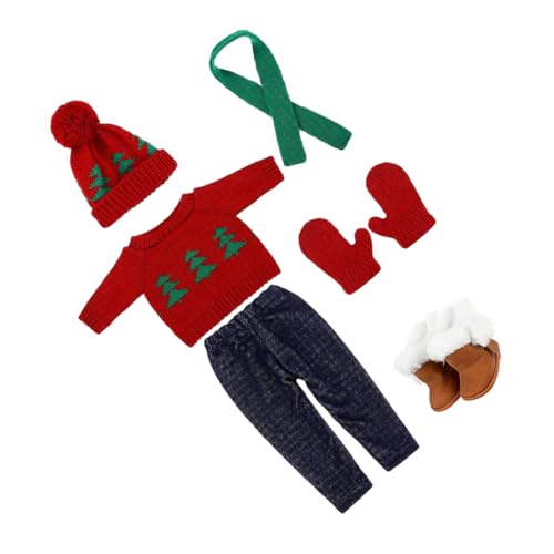 Gogogmee Puppen Weihnachtsoutfit Puppenkleidung mit Pullover Hose Mütze Handschuhen Schuhen und Schal Weicher Baumwollstoff Geeignet für Winter Kinderfest und Rollenspiel von Gogogmee