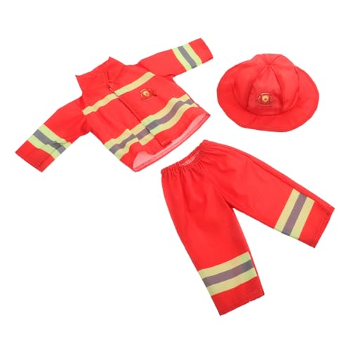 Gogogmee Puppenkleidung Feuerwehrmann Kostüm Puppe Feuerwehr Helm Hose Zubehör Roleplay Berufskleidung für Mädchen Puppenkostüm zum Verkleiden von Gogogmee