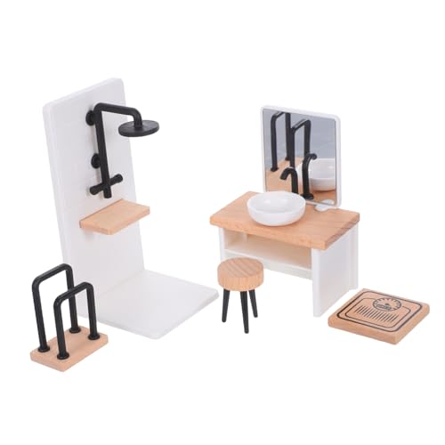 Gogogmee Puppenzimmer-badezimmerdekorationen Miniatur-badezimmermöbel Mini-waschbecken Handtuchregal Miniatur Puppenhaus-duschzubehör Miniatur -badezimmerdekor Puppenhaus-duschraum Plastik von Gogogmee