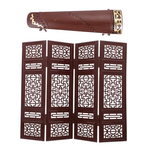 Gogogmee Retro Miniatur Guzheng mit Ständer und Doppelschirm Miniatur Möbel für Puppenhaus Umweltfreundliche Deko Langlebiges Zubehör für Cosplay Szenen und Fotorequisiten Teiliges von Gogogmee