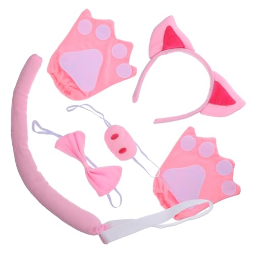 Gogogmee Schwein Kostüm mit Plüschschwanz Verstellbares Pig Cosplay Stirnband Rosa Handschuhe Schweinenase und Fliege Tierisches Accessoire für Halloween Karneval und Party von Gogogmee