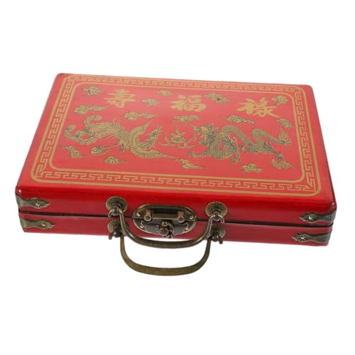 Gogogmee Stabile Mahjong Aufbewahrungsbox aus Holz und PU mit Großer Kapazität Praktische Tragetasche für Reisen und Zuhause Robustes Mahjong Aufbewahrungsbehälter für Spielsteine und von Gogogmee