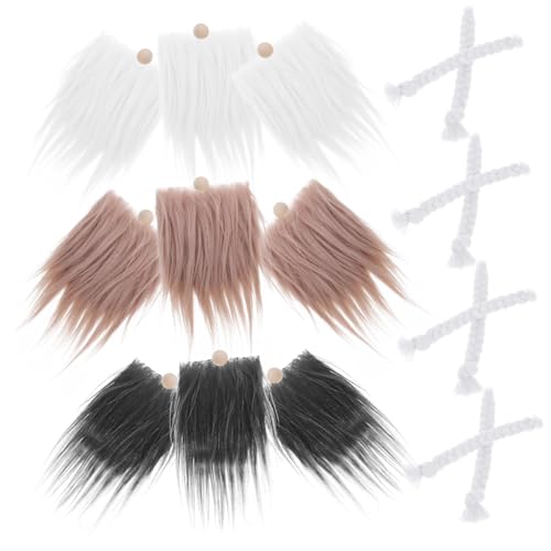 Gogogmee Vorgeschnittener Zwergenbart DIY Kunstvoll Geflochtene Wichtelbart Zöpfe in Weiß Khaki und Dunkelgrau Langlebige Materialien für Handgemachte Haus und Weihnachtsdekoration von Gogogmee