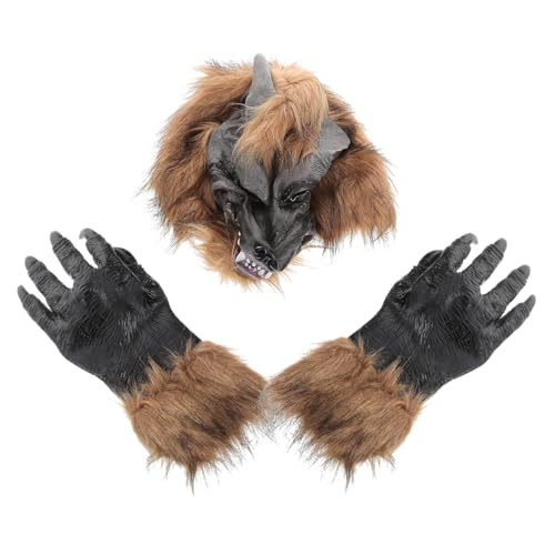 Gogogmee Wolfkopf Maske und Krallenhandschuhe Halloween Cosplay Kostüm Erwachsene Vinyl Material Realistische Werwolf Maske Gruselige Verkleidung für Karneval Party von Gogogmee