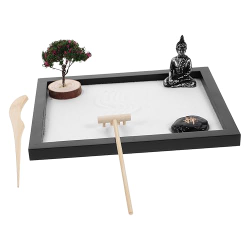 Gogogmee Zen Garten mit Buddha Figur Sandkasten Dekoration für Schreibtisch Meditationshilfe und Entspannendes Tisch-Ornament für Büro und Zuhause Zen Sandspiel für Ruhe und von Gogogmee
