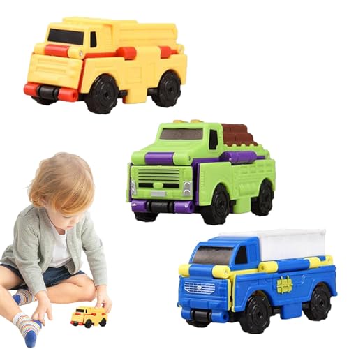 Gohemsun Kleine Spielzeugautos,Spielzeugautos für Kinder | Verformungsauto 3-teiliges Kinderspielzeugauto,Lernspielzeugautos verwandeln sich 2-in-1, reibungsbetriebene, verwandelnde Fahrzeugspielzeuge von Gohemsun