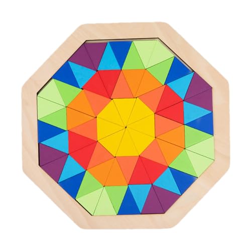 Gohemsun Regenbogen-Motivblöcke, Tangram-Puzzle aus Holz, Puzzle-Spielzeug in Regenbogenfarben, geometrische Formen, Musterblöcke, Tangram-Puzzles für 3 Jahre und mehr von Gohemsun