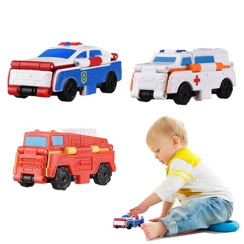 Gohemsun Spielzeugautos für Kinder, Verwandlungsspielzeug, 3 Stück Kinderspielzeugauto Verformungsauto, Lernspielzeugautos verwandeln Sich 2-in-1, reibungsbetriebene, verwandelnde Fahrzeugspielzeuge von Gohemsun