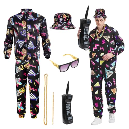 80er 90er Outfit Herren, Trainingsanzug Kostüm für Herren und Damen Bad Taste Outfit Herren Damen mit Goldkette Stirnband Armbänder Brille Aufblasbare Radio für Karneval Cospaly XL 80er 90er Outfit Herren, Trainingsanzug Kostüm für Herren und Damen Bad Taste Outfit Herren Damen mit Goldkette Stirnband Armbänder Brille Aufblasbare Radio für Karneval Cospaly XL von Gohytal