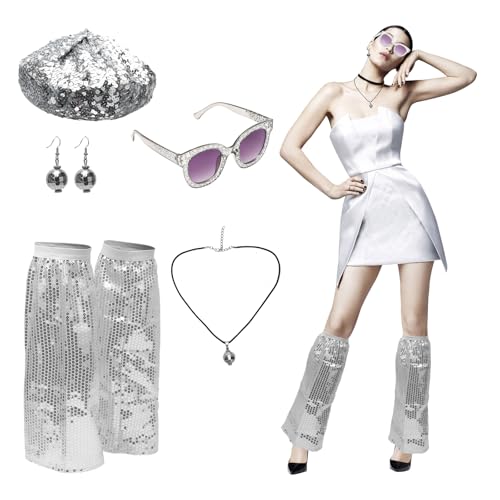 Disco Outfit Zubehör Damen, Disco Accessoires 60er 70er Jahre Kostüm Glitzer Baskenmütze Disco Hut Pailletten Stulpen Brille Sonnenbrille Discokugel Ohrringe Outfit Damen für Fasching Karneval Kostüm Disco Outfit Zubehör Damen, Disco Accessoires 60er 70er Jahre Kostüm Glitzer Baskenmütze Disco Hut Pailletten Stulpen Brille Sonnenbrille Discokugel Ohrringe Outfit Damen für Fasching Karneval Kostüm von Gohytal