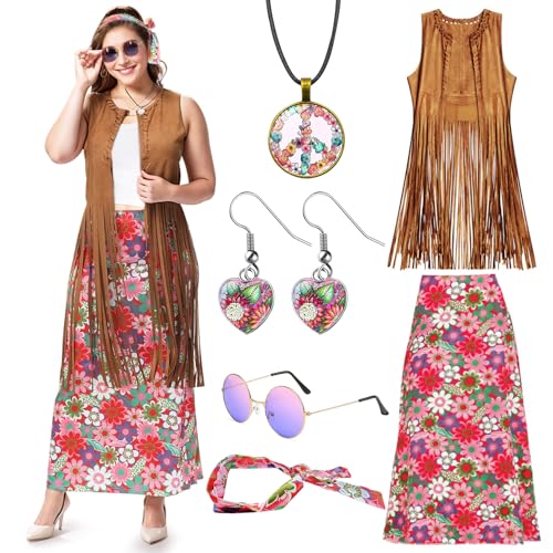 Gohytal Hippie Kostüm Damen, Faschingskostüme Damen Set mit Fransenweste Trägerkleid Hippie Accessoires Disco Outfit Damen Zeitreise Kostüm für Frauen Karneval 60er 70er 80er Jahre Mottoparty XL Gohytal Hippie Kostüm Damen, Faschingskostüme Damen Set mit Fransenweste Trägerkleid Hippie Accessoires Disco Outfit Damen Zeitreise Kostüm für Frauen Karneval 60er 70er 80er Jahre Mottoparty XL von Gohytal