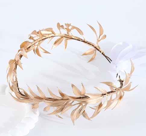 Gohytal Goldene Griechische Lorbeerkrone, Gold Kopfschmuck Haarreifen Lorbeerkranz Goldener Haarschmuck Damen Frauen Mädchen Kostüm Zubehör für Hochzeit Geburtstag Cosplay Renaissance Party Halloween von Gohytal