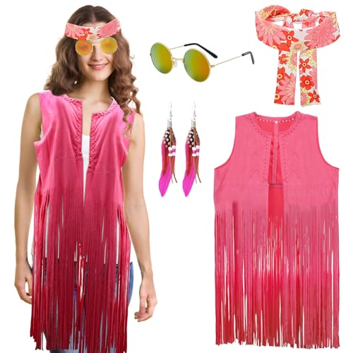 Gohytal Hippie Kostüm Damen, Hippie-Fransenweste Accessoires 60er 70er Jahre Hippie Kostüm Damen Set Zeitreise Kostüm für Frauen Karneval 70er 80er Jahre Mottoparty für Karneval Cospaly-XXL Gohytal Hippie Kostüm Damen, Hippie-Fransenweste Accessoires 60er 70er Jahre Hippie Kostüm Damen Set Zeitreise Kostüm für Frauen Karneval 70er 80er Jahre Mottoparty für Karneval Cospaly-XXL von Gohytal