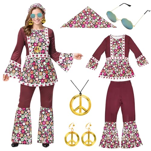 Gohytal Hippie Kostüm Damen, Hippie Kleid Accessoires 60er 70er Jahre Hippie Kleidung Damen, Bekleidung Damen, Faschingskostüme Hippie Mottoparty Kostüm Damen, Schlaghose für Silvester, Karneval Gohytal Hippie Kostüm Damen, Hippie Kleid Accessoires 60er 70er Jahre Hippie Kleidung Damen, Bekleidung Damen, Faschingskostüme Hippie Mottoparty Kostüm Damen, Schlaghose für Silvester, Karneval von Gohytal