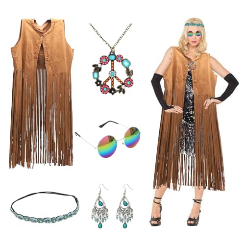 Gohytal Hippie Kostüm Damen Set, 80er Faschingskostüme mit Hippie Accessoires Disco Outfit Damen Zeitreise Kostüm für Frauen Karneval 60er Kostüm für Mottoparty Karneval Cospaly L Gohytal Hippie Kostüm Damen Set, 80er Faschingskostüme mit Hippie Accessoires Disco Outfit Damen Zeitreise Kostüm für Frauen Karneval 60er Kostüm für Mottoparty Karneval Cospaly L von Gohytal