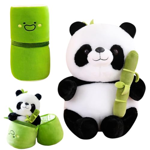 Gohytal Panda Plüsch Plüschtier,Flauschige weicher Panda Versteckt Sich in Bambusbeutelspielzeug,Spielzeug Für Erwachsene,Geburtstags Dekoration Muttertag (25cm) von Gohytal