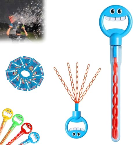 32-Loch-Blasenstab mit lächelndem Gesicht, Seifenblasen-Spielzeug mit Blasen-Nachfüllung, 5-Krallen-Blasenstäbe für Kinder, 2024 New Children's Bubble Wand Toy (Blue) von Gokame