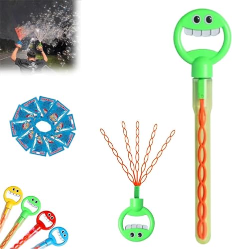 32-Loch-Blasenstab mit lächelndem Gesicht, Seifenblasen-Spielzeug mit Blasen-Nachfüllung, 5-Krallen-Blasenstäbe für Kinder, 2024 New Children's Bubble Wand Toy (Green) von Gokame