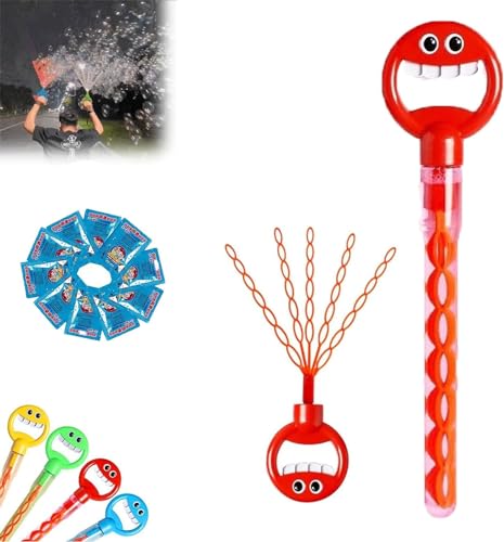 32-Loch-Blasenstab mit lächelndem Gesicht, Seifenblasen-Spielzeug mit Blasen-Nachfüllung, 5-Krallen-Blasenstäbe für Kinder, 2024 New Children's Bubble Wand Toy (Red) von Gokame