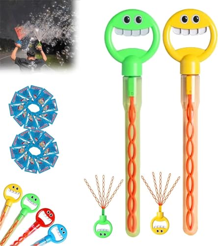 32-Loch-Blasenstab mit lächelndem Gesicht, Seifenblasen-Spielzeug mit Blasen-Nachfüllung, 5-Krallen-Blasenstäbe für Kinder, 2024 New Children's Bubble Wand Toy (Yellow+Green) von Gokame