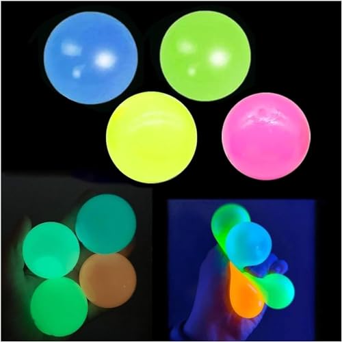 Lumiballs Dream Balls - Leuchtende Klebende Bälle für Wand & Decke - Haftende Springbälle, Die im Dunkeln Leuchten (4 Stück) von Gokame