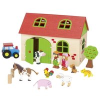 GOKI 58497 Mein Bauernhof Stall: 19,3 x 13,5 x 14,3 cm, Holz, 13 Teile von Goki