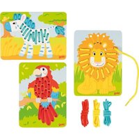 GOKI 58686 Fädelspiel Papagei, Löwe, Zebra von Goki
