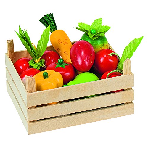 Goki 51658 Eine Kiste Gefüllt mit Obst und Gemüse für Einkaufen und Kochspiel, 36-Teiliges Set von goki