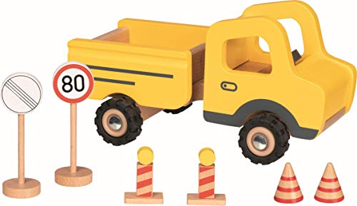 Baustellenfahrzeug mit Verkehrsschildern: 23,2 x 12,6 x 12 cm, Holz, per Stück von Gollnest & Kiesel GmbH &