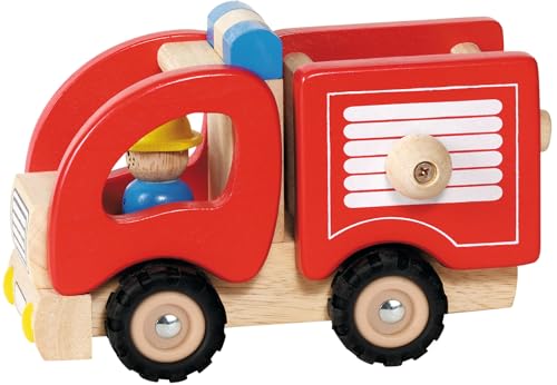 goki Feuerwehrwagen – Klassisches Holzspielzeug mit ausziehbarer Leiter, Rückzugmotor und Holzfigur, fördert Motorik und kreatives Spielen, ideal für Kinder ab 2 Jahren 16,7 x 9,1 x 10,5 cm von goki