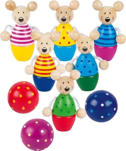 Goki Kegelspiel Speedy - Fördert Motorik und Geschicklichkeit, Hochwertiges Holzspielzeug mit 9 Teilen für Indoor und Outdoor für Kinder ab 3 Jahren von goki