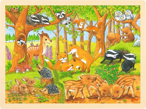 goki 57734 - Einlegepuzzle Tierkinder im Wald aus Holz, Holzpuzzle mit Tiermotiven, Lernspielzeug und Kinderpuzzle, fördert Fantasie und Motorik der Kinder, 40cm x 30cm, 48er Set, ab 3 Jahre goki 57734 - Einlegepuzzle Tierkinder im Wald aus Holz, Holzpuzzle mit Tiermotiven, Lernspielzeug und Kinderpuzzle, fördert Fantasie und Motorik der Kinder, 40cm x 30cm, 48er Set, ab 3 Jahre von goki