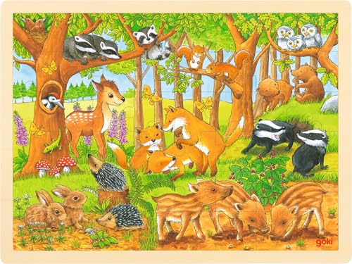 Goki 57734 Einlegepuzzle "Tierkinder im Wald" aus Holz, 48-teilig von goki