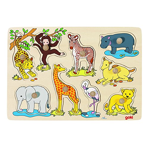 Goki 57829 - Steckpuzzle - afrikanische Tierkinder 9 Stück von goki