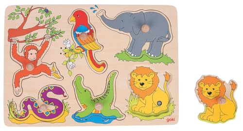 goki 57862 - Soundpuzzle Zootiere, fördert das Lernen und Fühlen spielerisch, Holzpuzzle für Kinder, Geräusche von 6 verschieden Tieren, Affe, Schlange, Löwe, Elefant, Krokodil, 7er Set, ab 1 Jahr goki 57862 - Soundpuzzle Zootiere, fördert das Lernen und Fühlen spielerisch, Holzpuzzle für Kinder, Geräusche von 6 verschieden Tieren, Affe, Schlange, Löwe, Elefant, Krokodil, 7er Set, ab 1 Jahr von goki