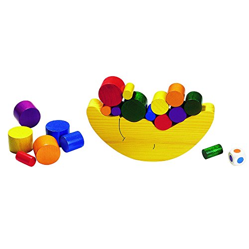 Goki HS540 Baby Balancierspiel Mond | Geschicklichkeitsspiel aus Holz | Koordinationstraining ab 4 Jahren, Natürliche Signalfarben von goki