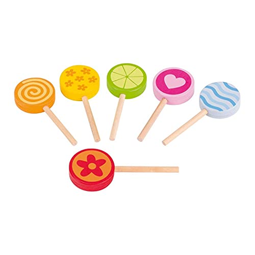 goki 51554 Lollies - Set aus 6 bunten Lollies aus Holz, Zubehör für Spielküche und Kaufmannsladen von goki