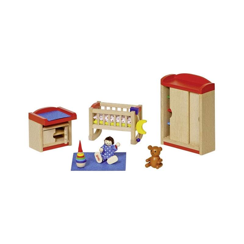 Puppenhaus-Möbel KINDERZIMMER BABY 12-teilig in bunt von Goki