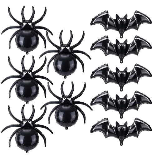 10stk Halloween-Ballonset mit Fledermaus und Spinne, Riesige Gruselige Folienballons für Geburtstage Spukhäuser Halloween-Partygeschenke und Dekorationszubehör(Schwarz) von Goktvai