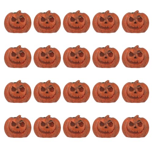 20 Miniatur Kürbisfiguren, Mini Kürbis Dekorationen aus Kunstharz Lebensechte Kleine Halloween Grimasse aus Kunstharz Winzige Dekorationsartikel für den Tisch im Hausgarten (Orange) von Goktvai
