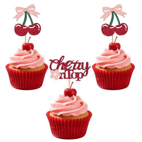 24 Stück Cupcake Topper mit Cherry On Top, Rote Glitzer Kuchenspieße mit Obstmotiv für Obst Motive Geburtstag Babyparty Brautparty Kuchendekorationen 24 Stück Cupcake Topper mit Cherry On Top, Rote Glitzer Kuchenspieße mit Obstmotiv für Obst Motive Geburtstag Babyparty Brautparty Kuchendekorationen von Goktvai