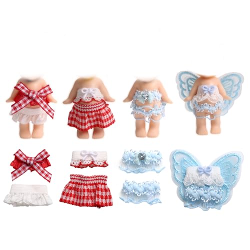 4 Sets 7,62cm Puppen Kleidung für Sonny Angel Puppen, Sammler Outfits für Erwachsene mit Oberteilen und Röcken zur Ausstellung und Dekoration (Blau, Rot) von Goktvai