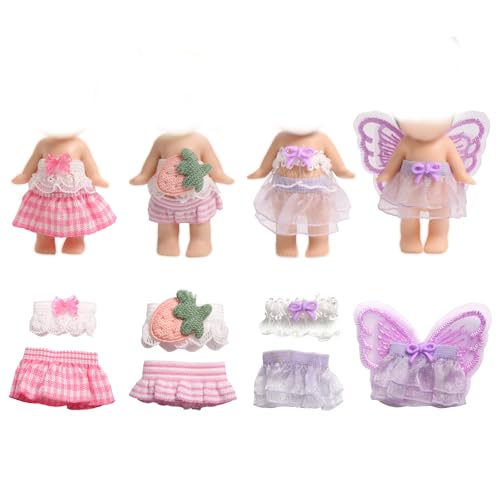 4 Sets 7,62cm Puppen Kleidung für Sonny Angel Puppen, Sammler Outfits für Erwachsene mit Oberteilen und Röcken zur Ausstellung und Dekoration (Lila, Rosa) von Goktvai