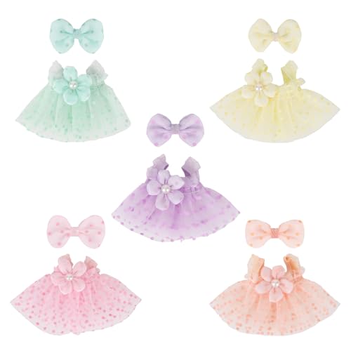 5 Sets Puppenkleid Outfits für 17cm Puppen, Bunte Blumen Polka-Dot Tüllkleider mit Schleifen Luxus Mode Puppenkleider Rock Zubehör für Mädchen Designer (Keine Puppen) von Goktvai